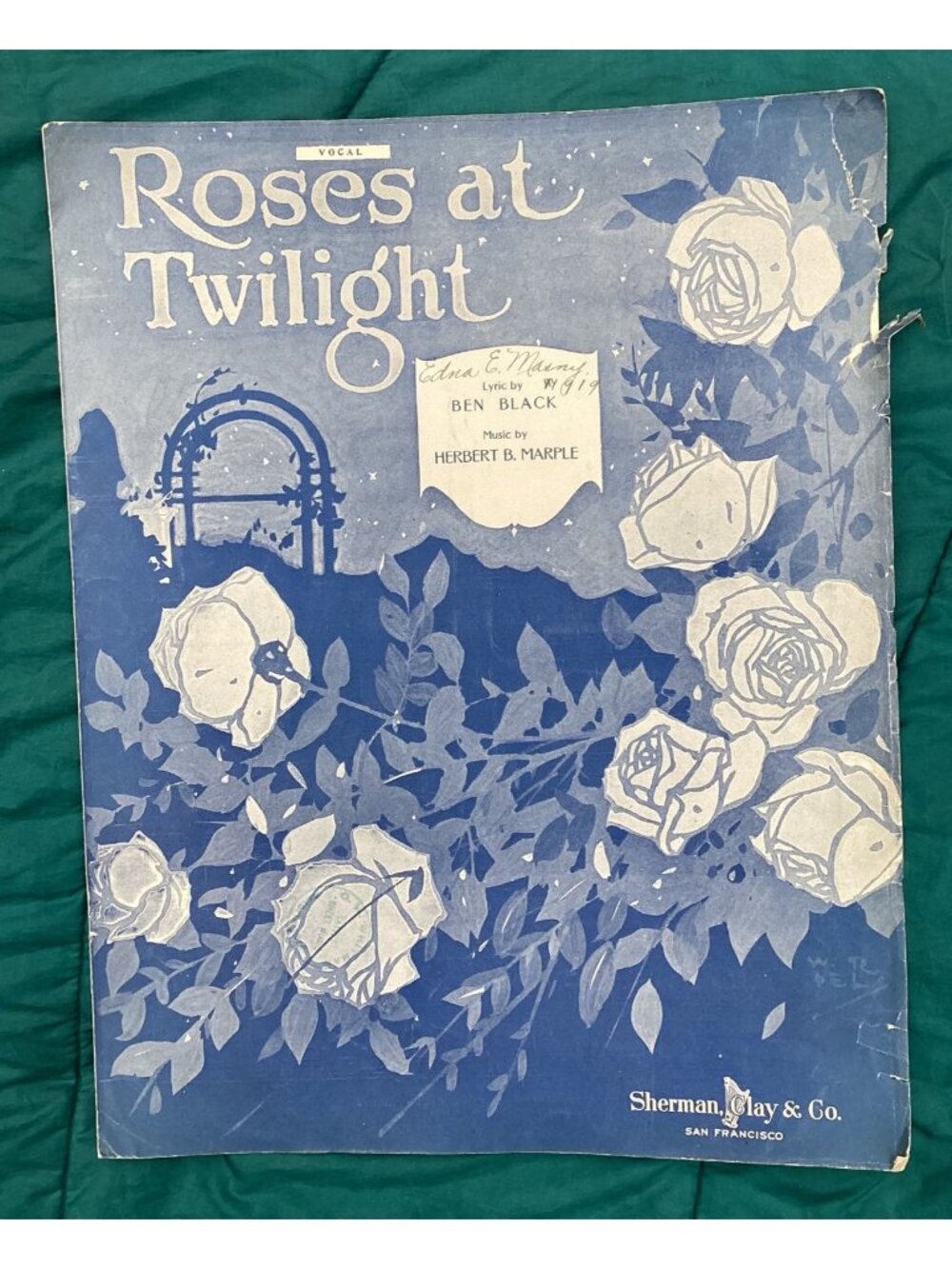 Roses at Twilight 1918 Sheet Music Ben Black Herbert Marple Vintage